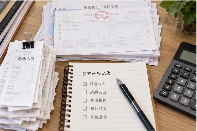 整理企业票据与日常账务资料的服务场景示意