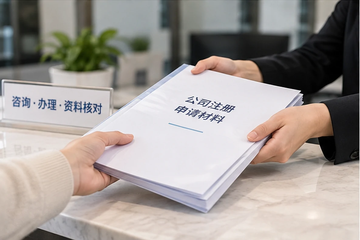 核对注册公司资料与办理事项的服务场景示意