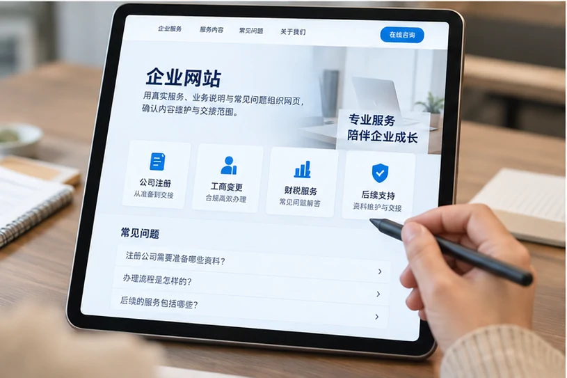 企业网站展示业务与服务信息的场景示意