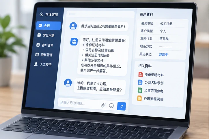 在线客服接待与咨询整理的服务场景示意