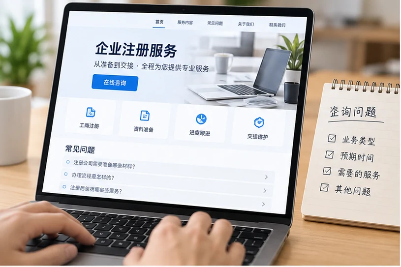 企业网站展示业务与服务信息的场景示意