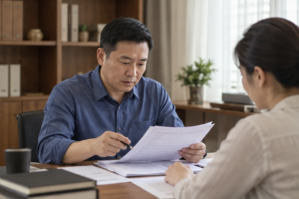 核对注册公司资料与办理事项的服务场景示意