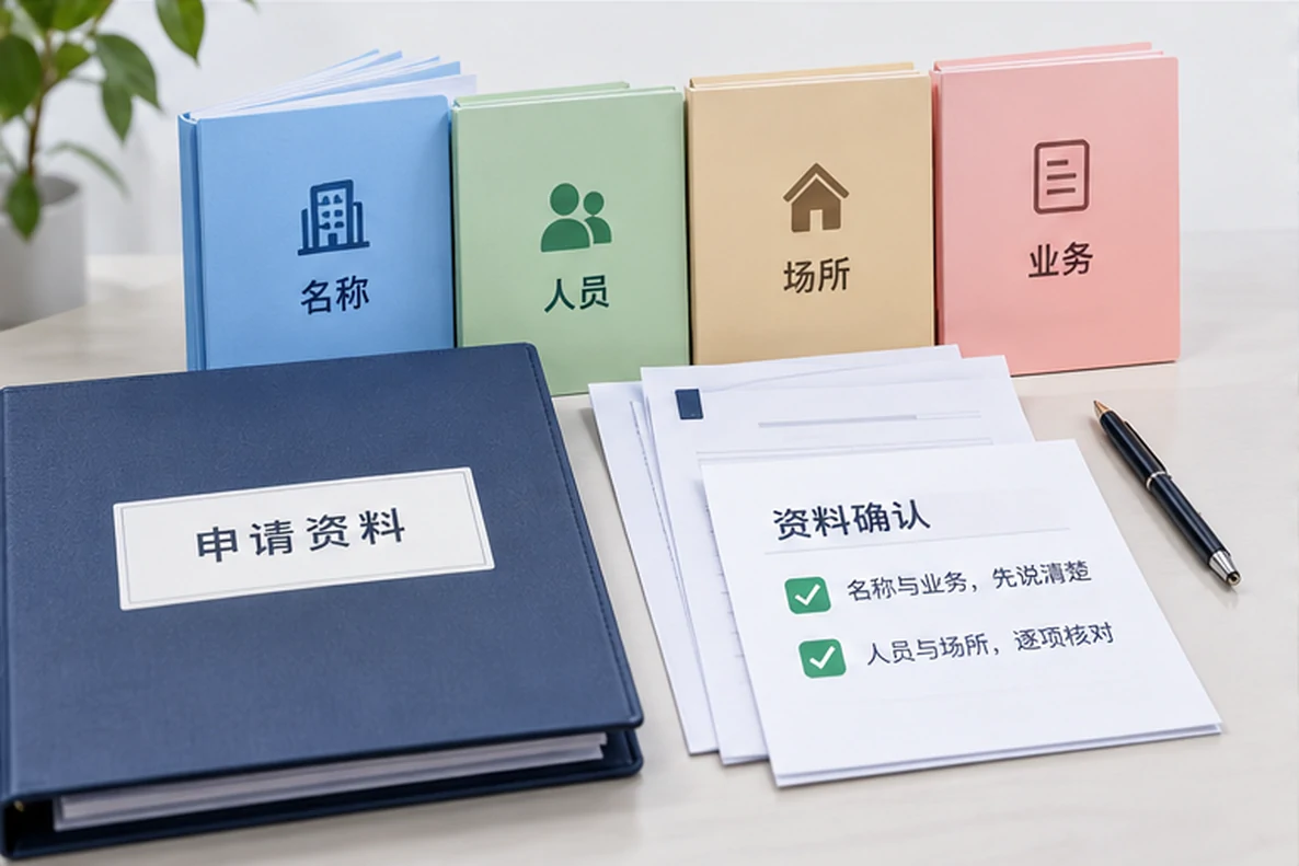 核对注册公司资料与办理事项的服务场景示意