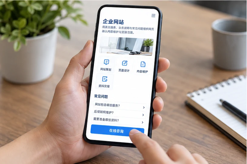 企业网站展示业务与服务信息的场景示意