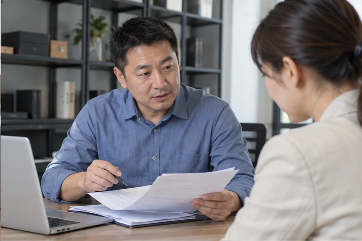 核对注册公司资料与办理事项的服务场景示意