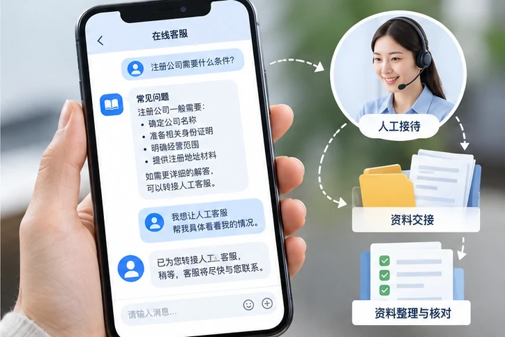 在线客服接待与咨询整理的服务场景示意
