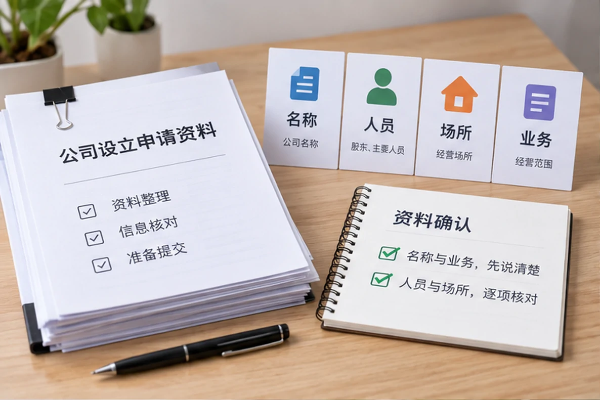 核对注册公司资料与办理事项的服务场景示意