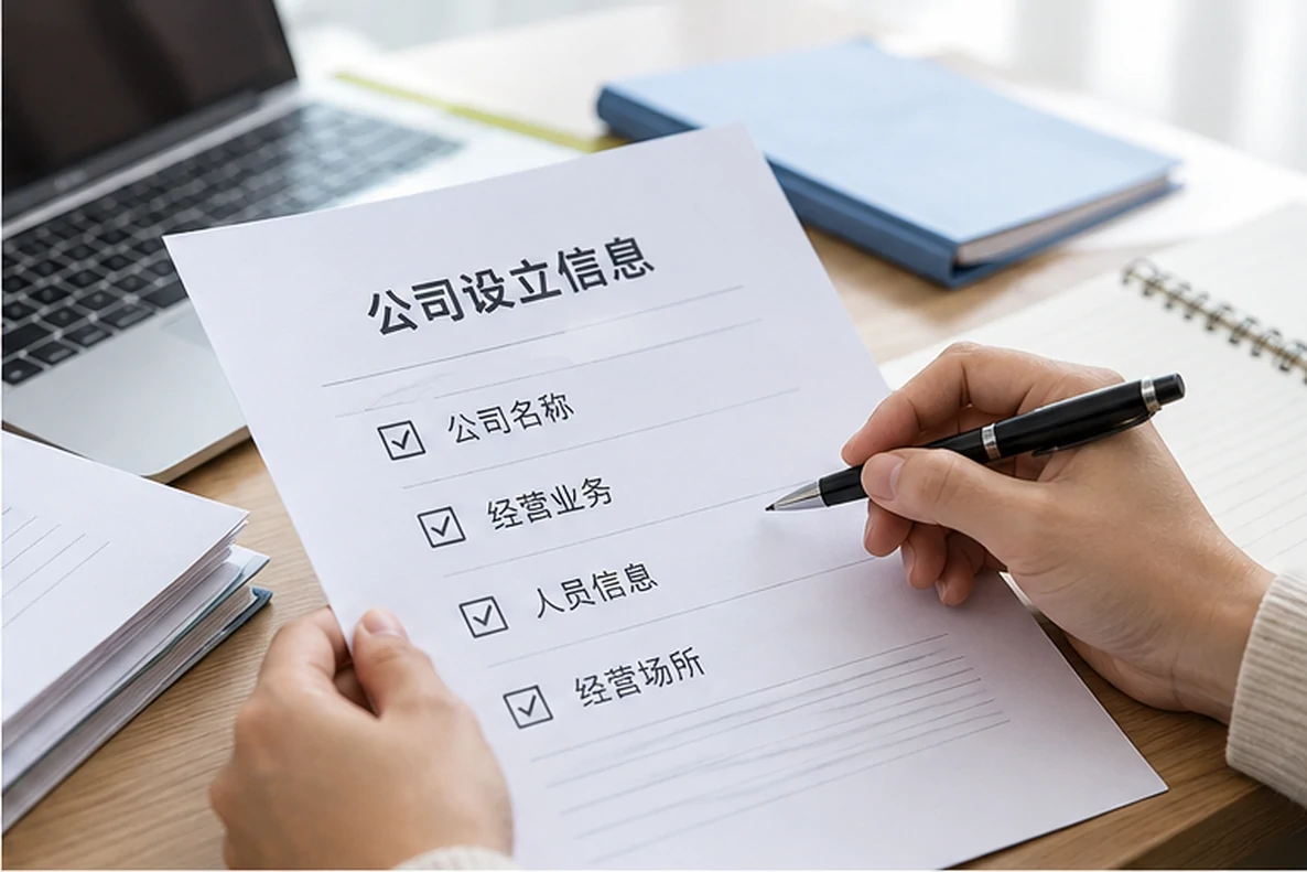 核对注册公司资料与办理事项的服务场景示意