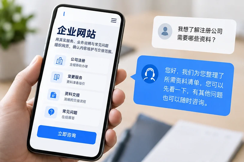 企业网站展示业务与服务信息的场景示意