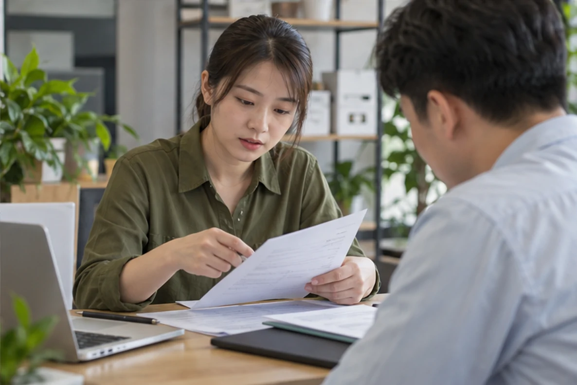 核对注册公司资料与办理事项的服务场景示意