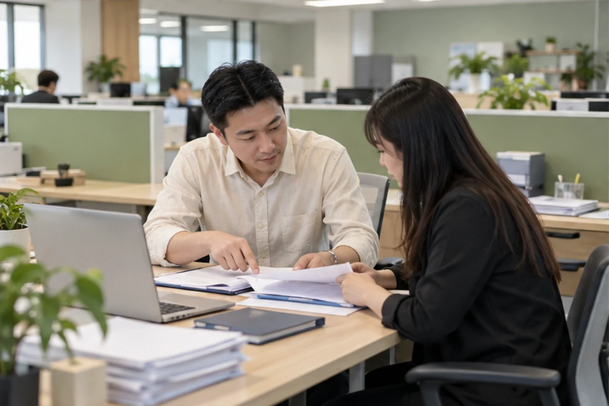 核对注册公司资料与办理事项的服务场景示意