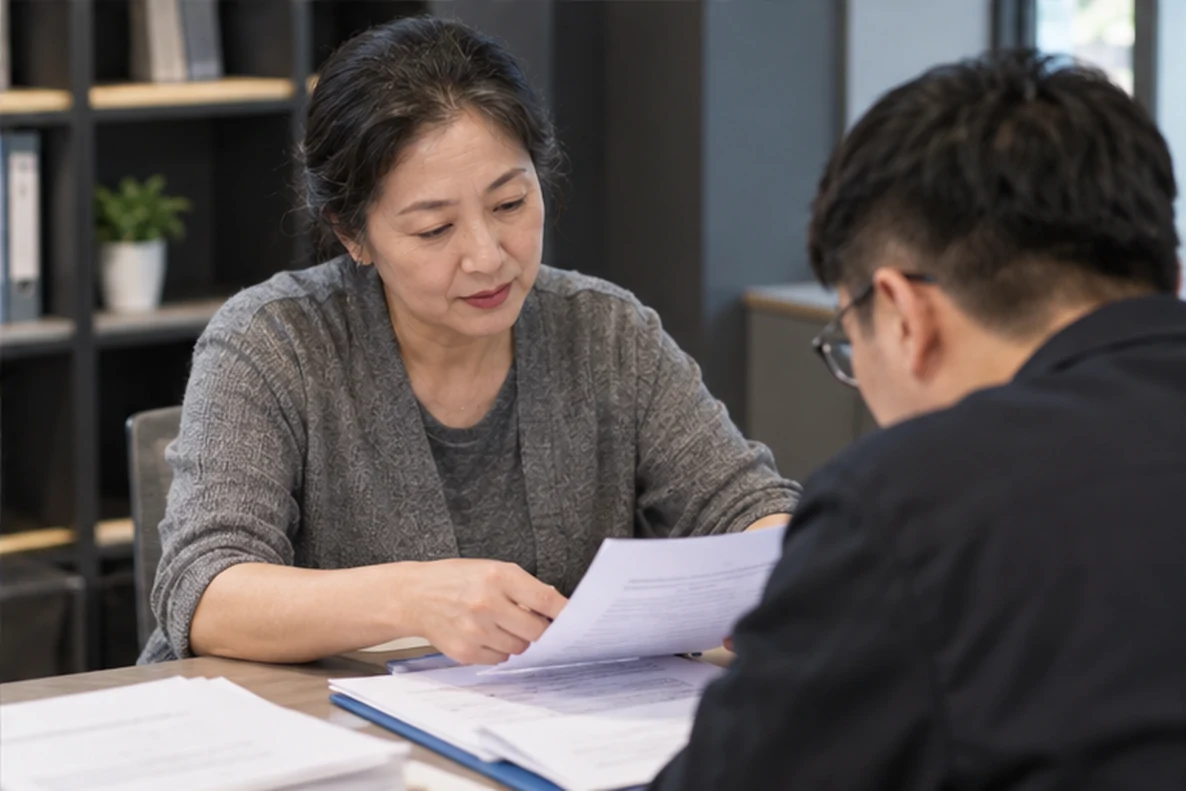核对注册公司资料与办理事项的服务场景示意