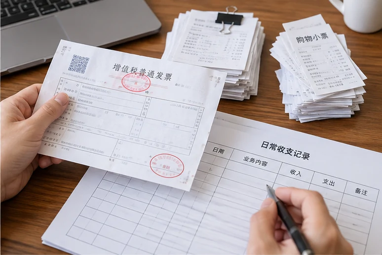 整理企业票据与日常账务资料的服务场景示意