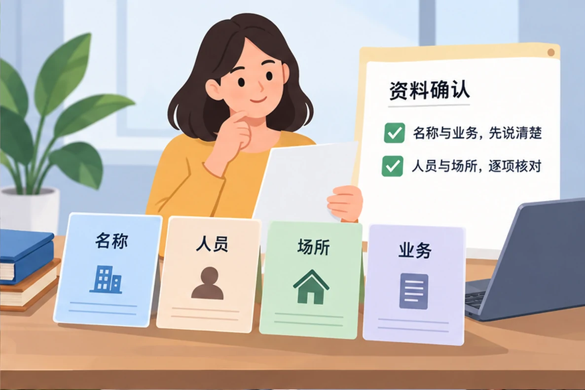 核对注册公司资料与办理事项的服务场景示意