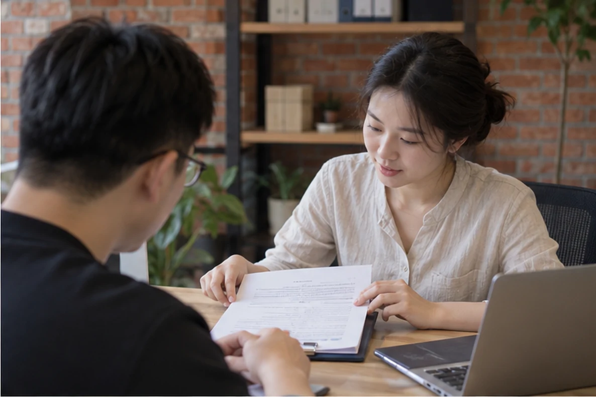 核对注册公司资料与办理事项的服务场景示意