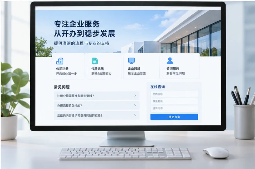 企业网站展示业务与服务信息的场景示意