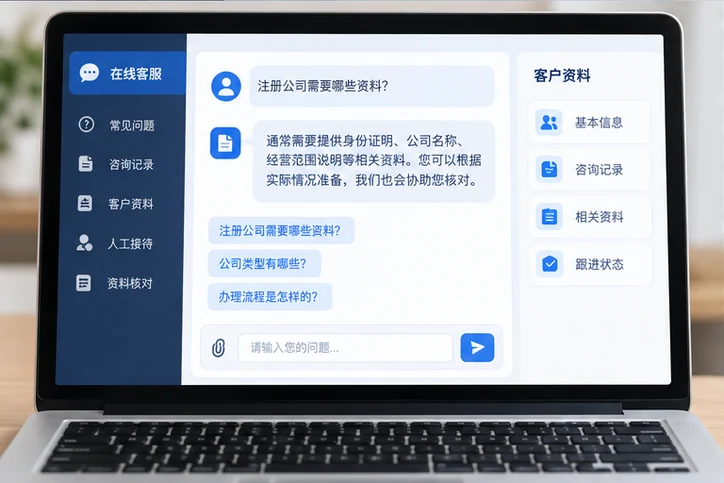 在线客服接待与咨询整理的服务场景示意