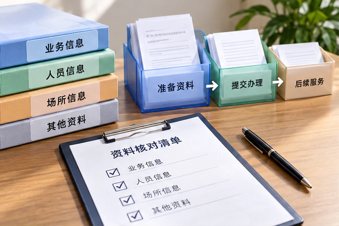 核对注册公司资料与办理事项的服务场景示意