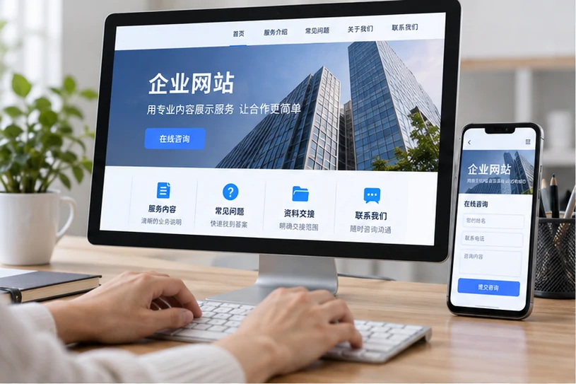 企业网站展示业务与服务信息的场景示意