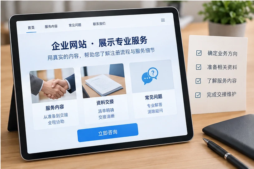 企业网站展示业务与服务信息的场景示意
