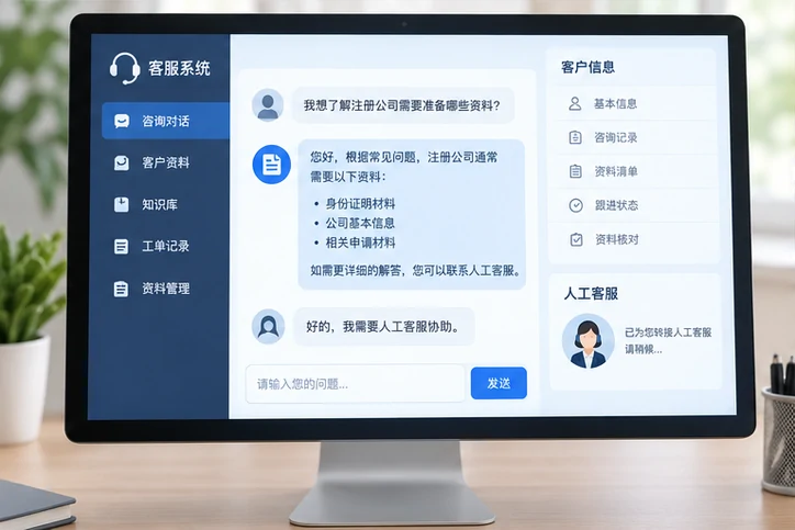 在线客服接待与咨询整理的服务场景示意