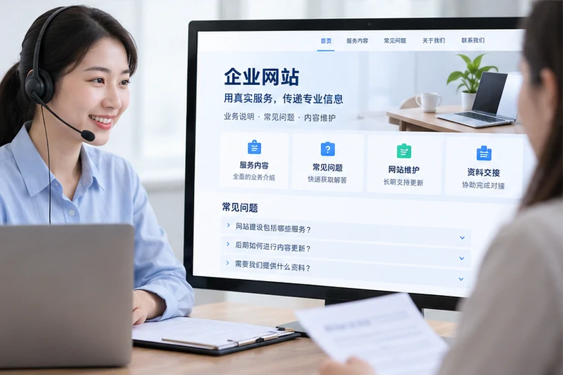 企业网站展示业务与服务信息的场景示意