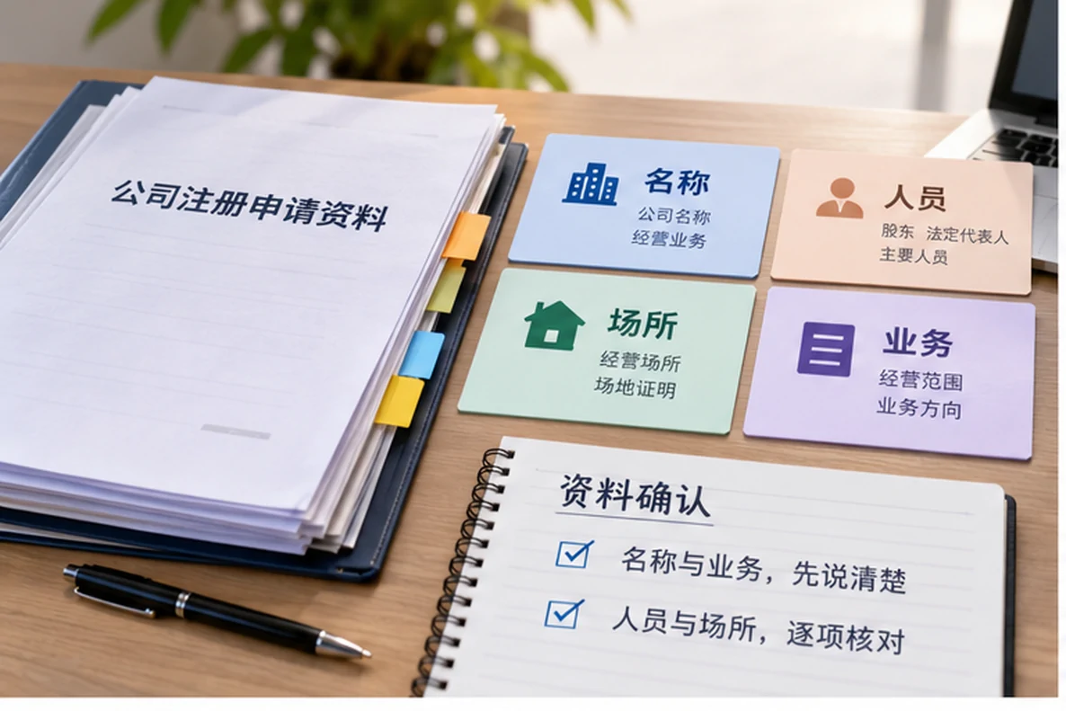 核对注册公司资料与办理事项的服务场景示意