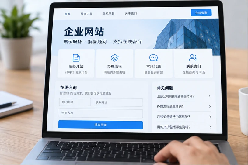 企业网站展示业务与服务信息的场景示意