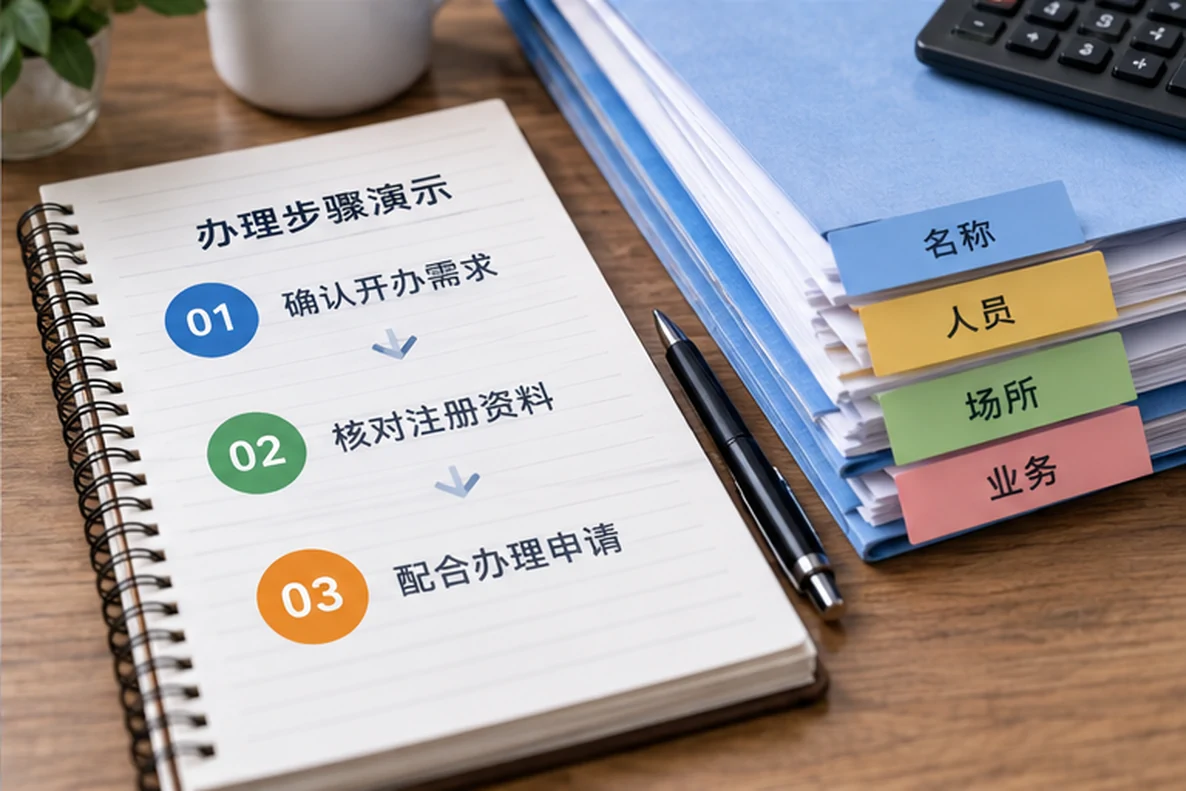 核对注册公司资料与办理事项的服务场景示意
