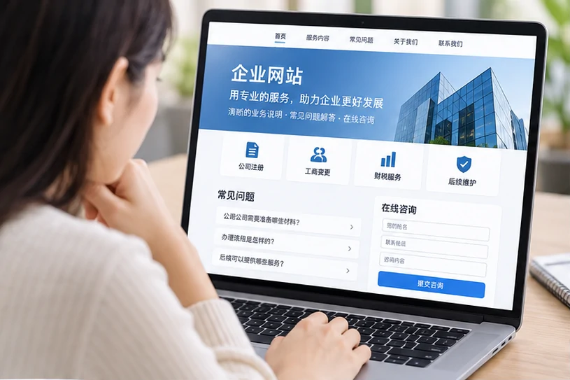 企业网站展示业务与服务信息的场景示意