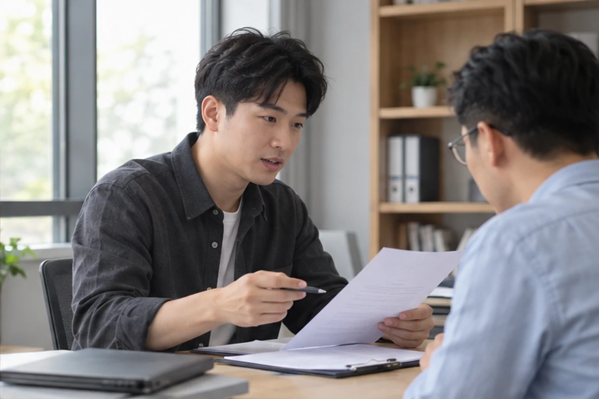 核对注册公司资料与办理事项的服务场景示意