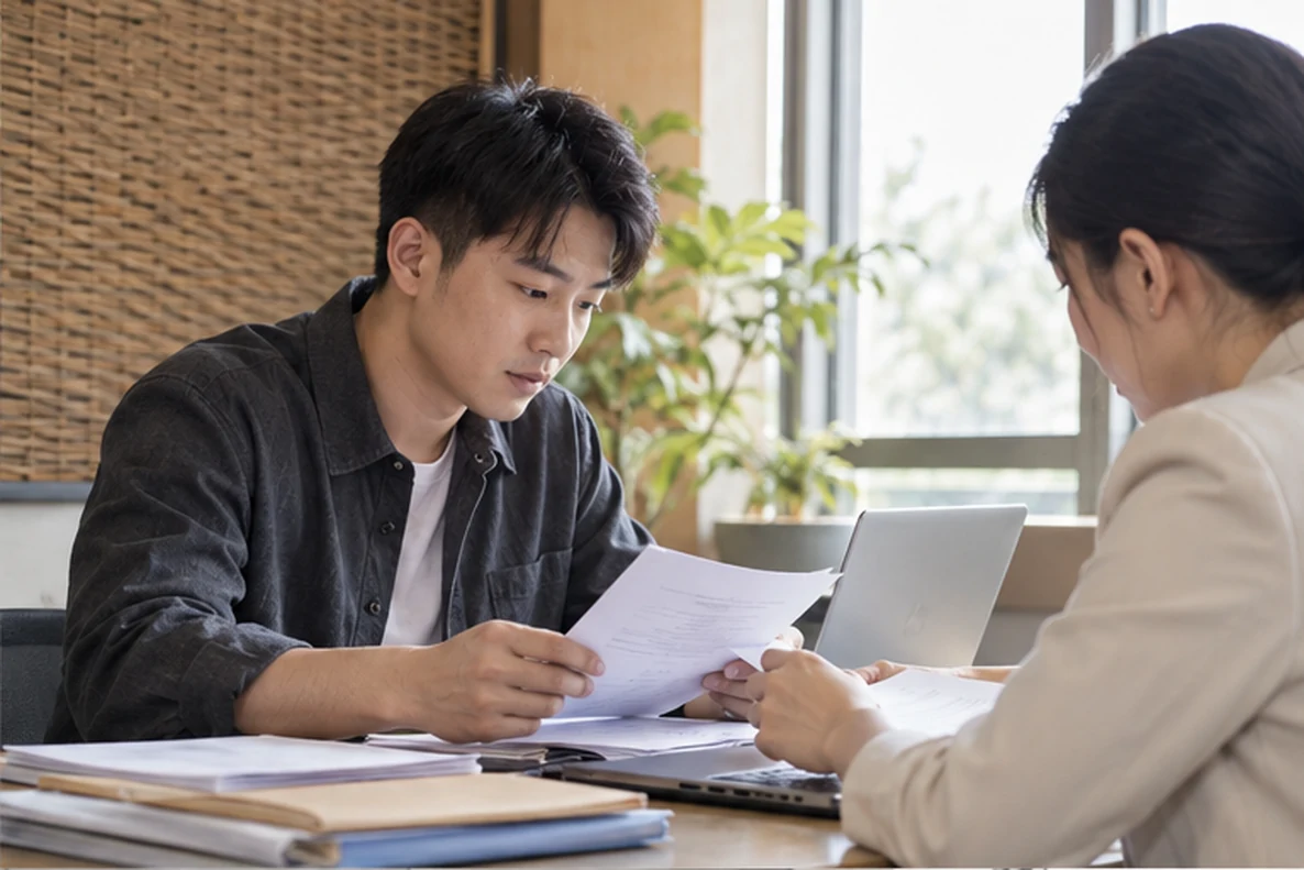 核对注册公司资料与办理事项的服务场景示意