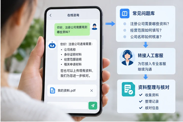 在线客服接待与咨询整理的服务场景示意