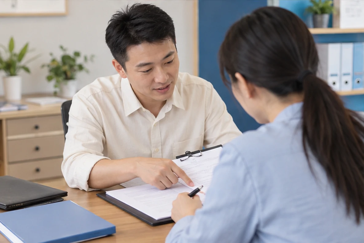 核对注册公司资料与办理事项的服务场景示意