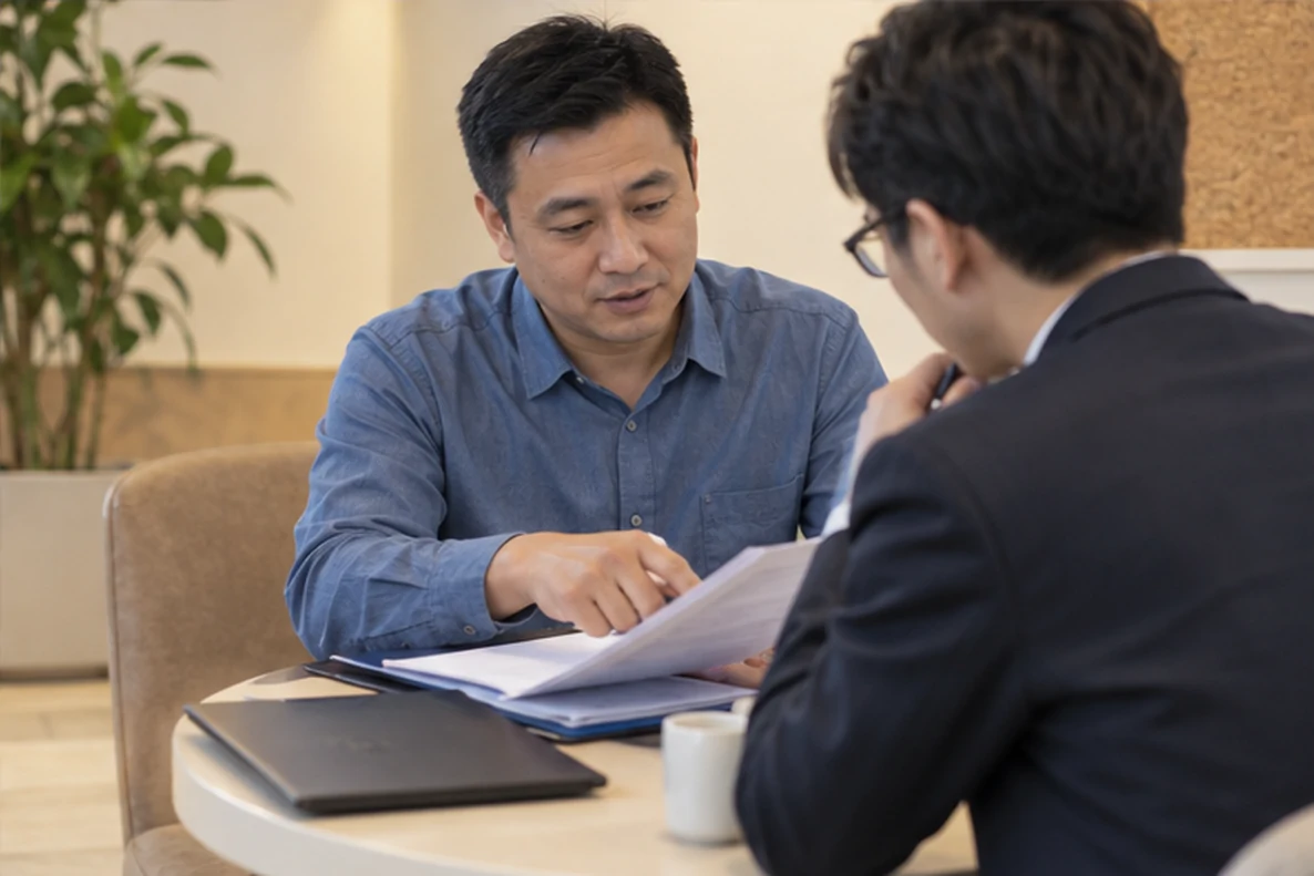 核对注册公司资料与办理事项的服务场景示意