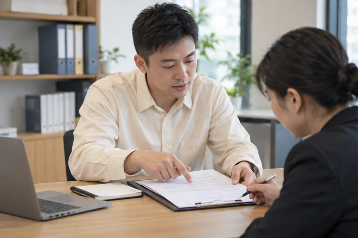 核对注册公司资料与办理事项的服务场景示意