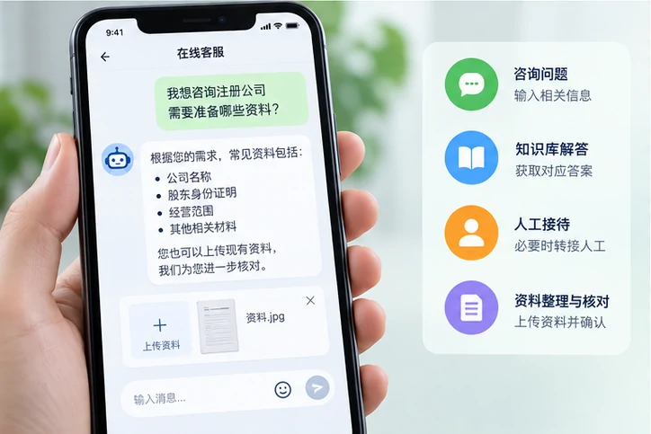 在线客服接待与咨询整理的服务场景示意