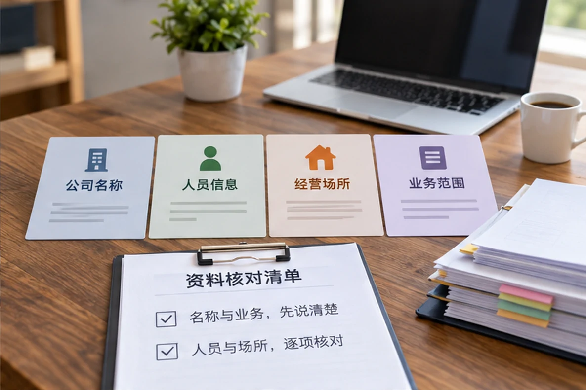 核对注册公司资料与办理事项的服务场景示意