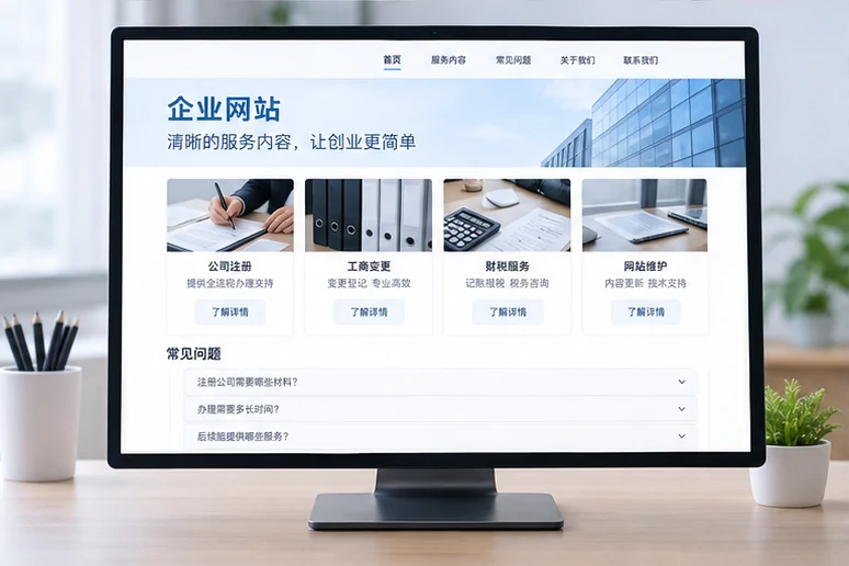 企业网站展示业务与服务信息的场景示意