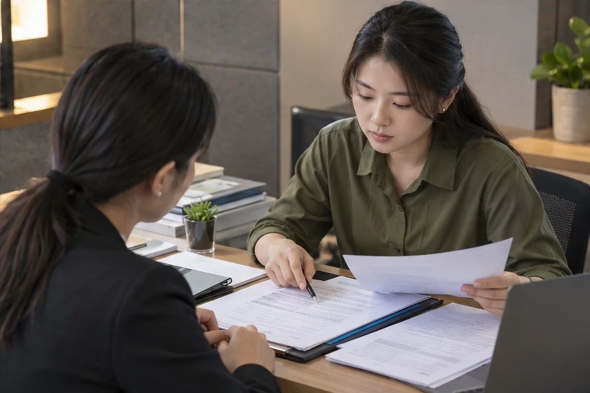 核对注册公司资料与办理事项的服务场景示意