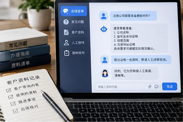 在线客服接待与咨询整理的服务场景示意