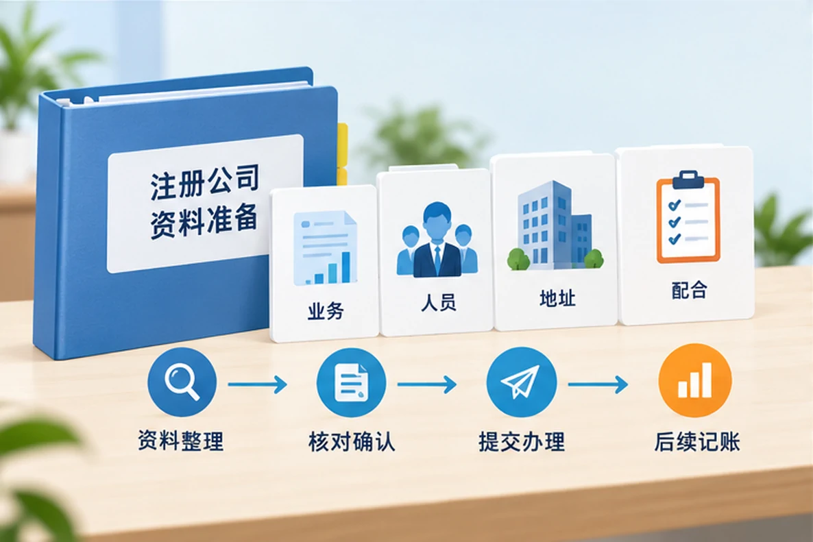 核对注册公司资料与办理事项的服务场景示意