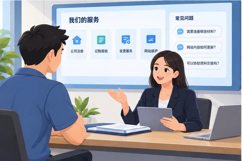 企业网站展示业务与服务信息的场景示意