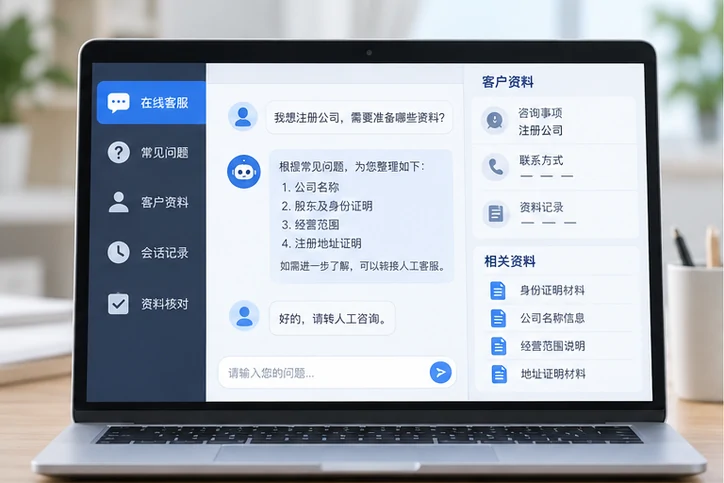 在线客服接待与咨询整理的服务场景示意