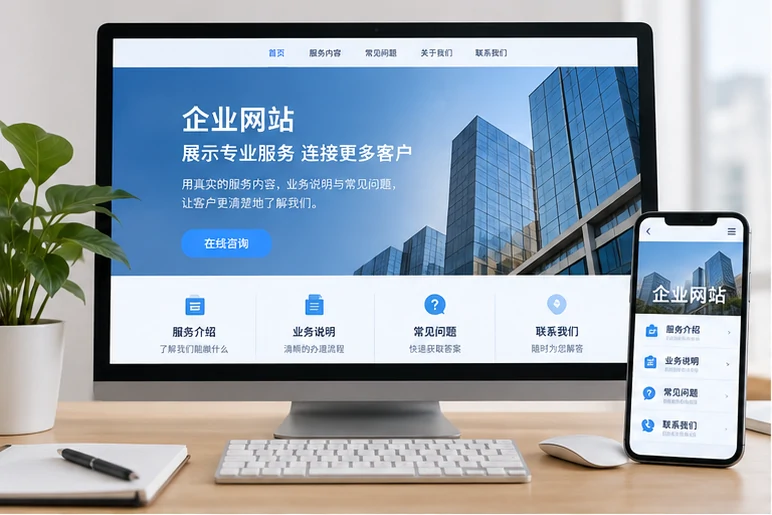 企业网站展示业务与服务信息的场景示意