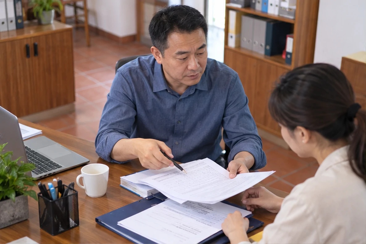 核对注册公司资料与办理事项的服务场景示意