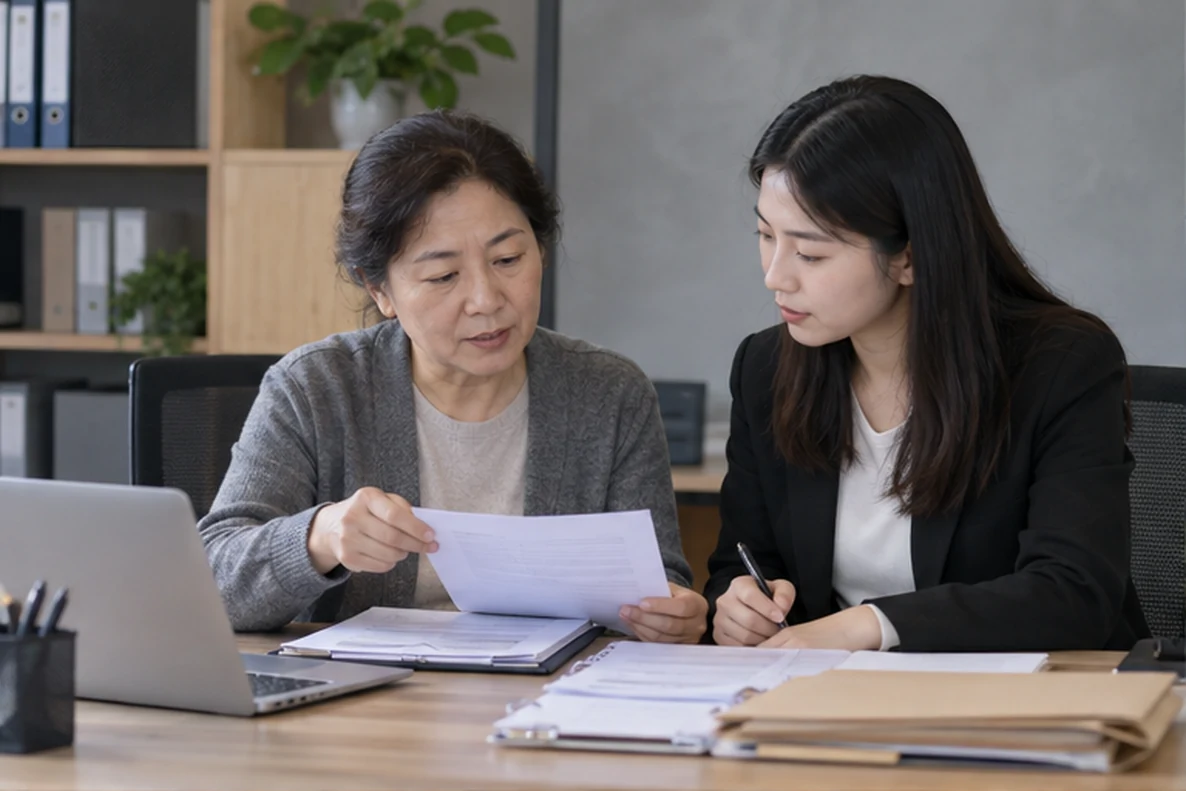 核对注册公司资料与办理事项的服务场景示意