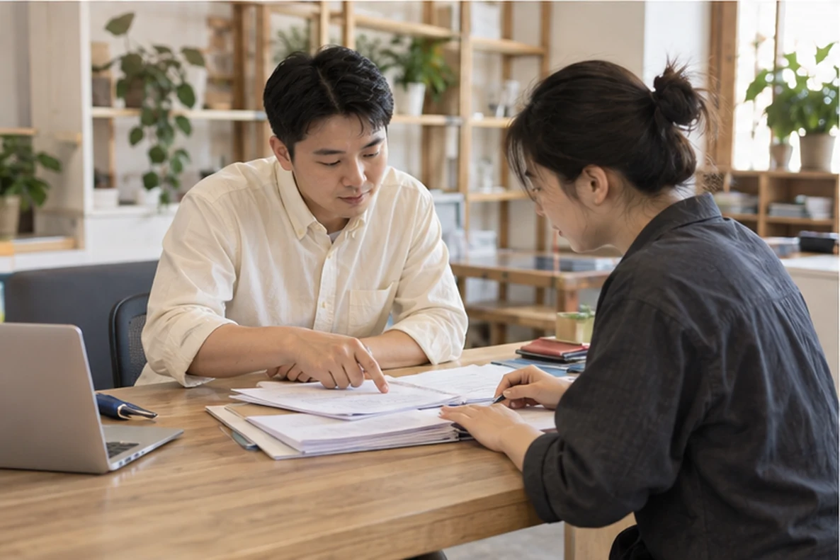 核对注册公司资料与办理事项的服务场景示意