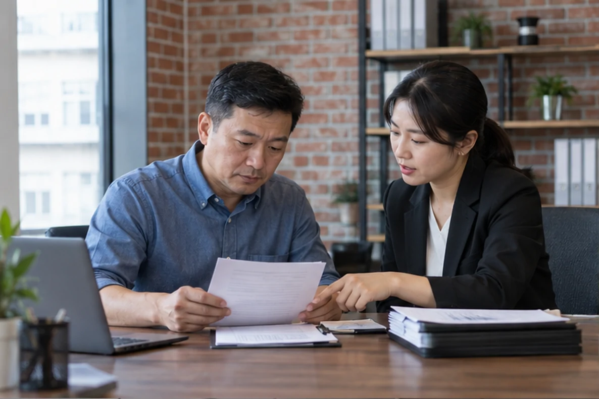 核对注册公司资料与办理事项的服务场景示意