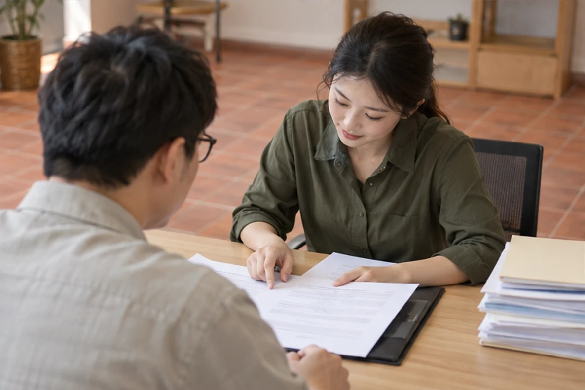 核对注册公司资料与办理事项的服务场景示意